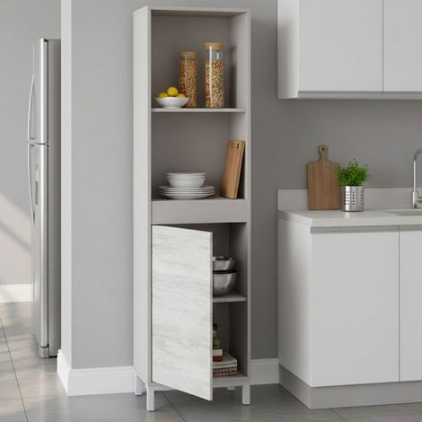 Aparador Spineda, Mueble Cajones, 3 Estantes, Apertura Push Pull, 49x28x174h cm Beige (1/5)