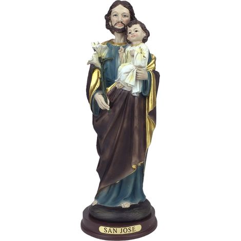 Figura religiosa di San Giuseppe in resina con dettagli colorati e finitura classica