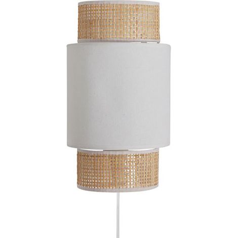 Applique murale incurvée en rotin et polyester blanc – Dimensions L. 18 x l. 9,5 x H. 33 cm – Éclairage doux pour chambre ou bureau – Ostaria (1/4)