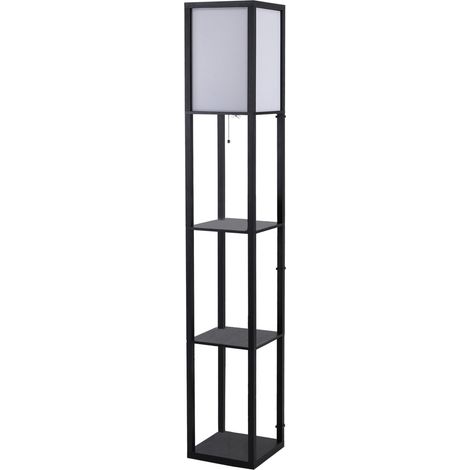 Floor Lamp with Shelves Top Light, Modern Corner Standing Lamp with TC Fabric Lampshade for Living Room, Bedroom, Bulb not Included, Black (1/5)