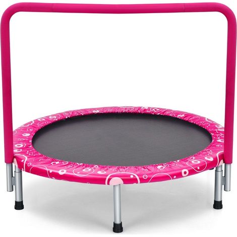 Trampoline pour enfants de 92 cm, mini trampoline avec poignée, trampoline pliable, capacité de charge jusqu'à 150 kg, rose + noir (1/5)