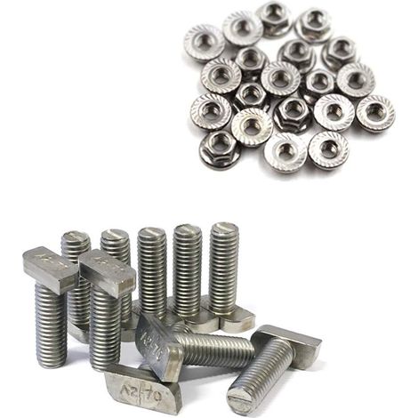 Lot de 10 vis à tête marteau + écrous à dents de blocage M10 x 25 en acier inoxydable A2 photovoltaïque (1/4)