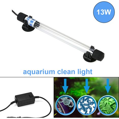 Irovami Stérilisateur UV submersible 13W , Lampe aquarium pour eau claire – 220-240V, ventouses, quartz (1/5)