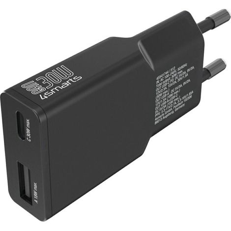4smarts FlatPlug Duos 30W GaN USB-C/USB-A Wandladegerät Schwarz