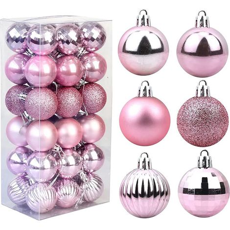 (Rosa 6 cm, 36 Stück) Original Weihnachtskugeln, 36 Stück, Baumschmuck, Ornamente, karierte Kugeln, Wassermelonen-Set (1/2)