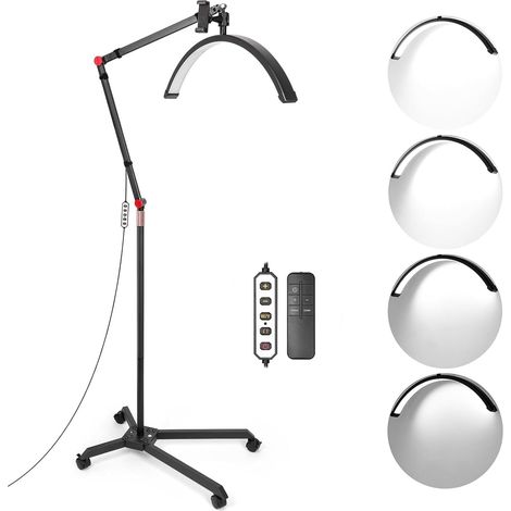 LED Wimpern Lampe Halbmond Lampe mit Rollen, Einstellbare Höhe & Helligkeit, Mobil Kosmetiklampe Nagellampe mit Handyhalter für Tattoos, Maskenbildner, Schönheit (1/5)