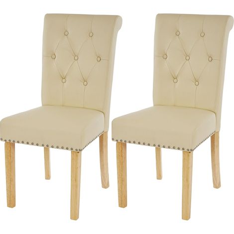 Set 2x sedie vintage retrò inglesi sala pranzo Chesterfield II ecopelle avorio piedi chiari
