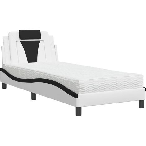Lit simple Lit adulte Lit Viana avec matelas blanc et noir 90x190 cm similicuir (1/5)