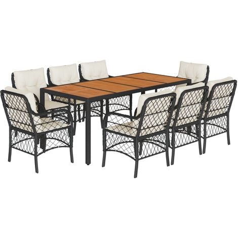 Maison Exclusive - 9-tlg. Garten-Essgruppe mit Kissen Schwarz Pol (1/5)