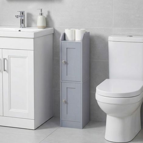 Vasagle – Colonne de salle de bain gris 80 cm – 2 portes réversibles – Étagères ajustables – Système anti-basculement