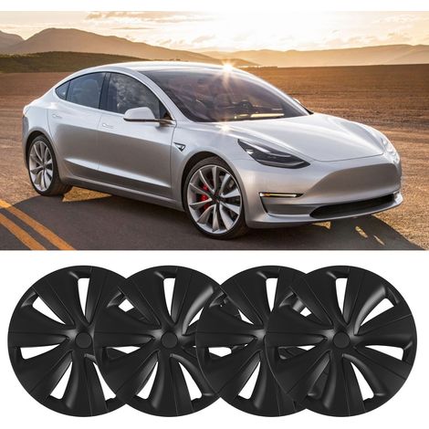 (T04) 4 symmetrische Cyclone-Radkappen für 19-Zoll-Felgen des Tesla Model Y (2020-2023) (unmarkiert) Mattschwarz (übergroß) (übergewichtig) (1/5)