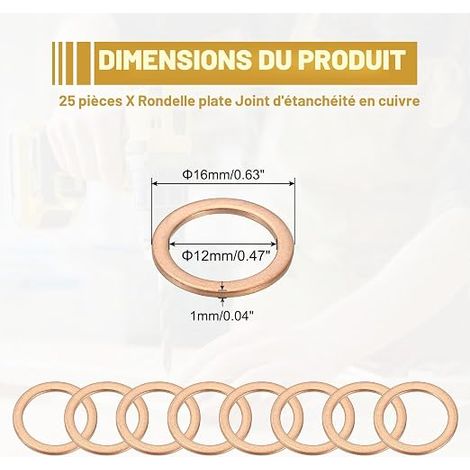 Joint Cuivre M12 ID OD D'Épaisseur Rondelle Plate Métrique pour Vis Boulon Bouchons de Vidange D'Huile (1/4)