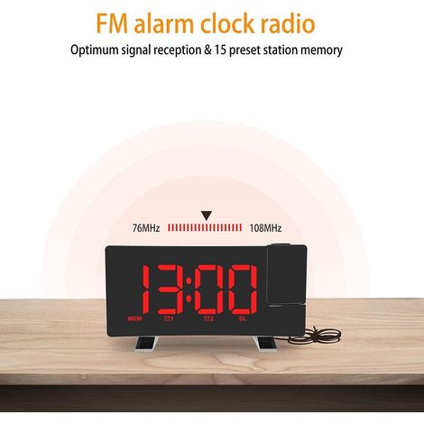 Réveil numérique, réveil à projection, réveil LED, radio FM, connexion USB, horloge de table, 3 (1/5)