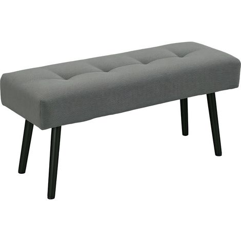 Banc de chambre, banquette rembourrée en tissu aspect velours et structure en acier avec motif brodé, supportant jusqu'à 300 kg, pour entrée et salon, 100 x 36 x 45 cm, gris (1/5)