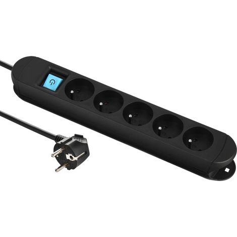 Electraline 30922 Ciabatta Multipresa Professionale con 2 Magneti per Fissaggio, 5 Prese 16A, Cavo 3 m, H05VV-F 3G1,5 mm², Nero (1/4)