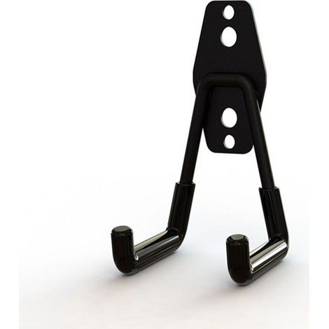 Lot de 2 crochets pour suspension de garage Double crochets de rangement de garage Crochet de vélo mural pour organiser outils, escaliers, vélos Noir 11 x 7.5 x 5cm，Équipé de vis (1/5)
