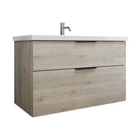 Vasque en céramique Burg Eqio + meuble sous-vasque en chêne, décor flanelle/blanc alpin GR0200