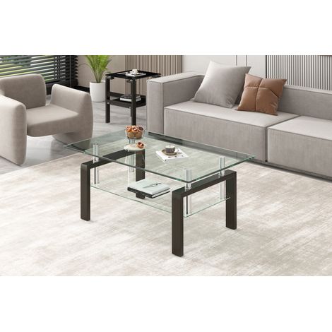 Couchtisch aus Sicherheitsglas 100 x 60 x 44 cm transparent mit Metallgestell HAVRYA (1/5)