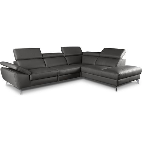 Canapé d'angle en 100% tout cuir épais de luxe italien, 5/6 places KASINI, anthracite, angle droit (1/5)