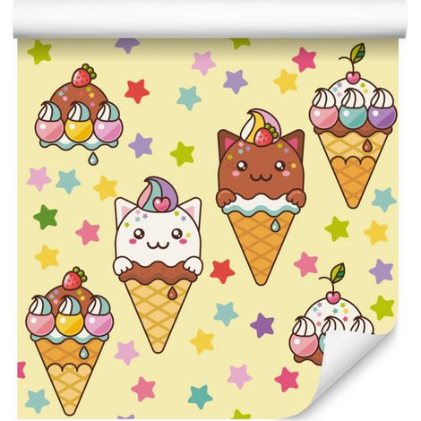 Papier peint à motifs de chats et de glaces pour salon et chambre 50x1000 cm (1/5)