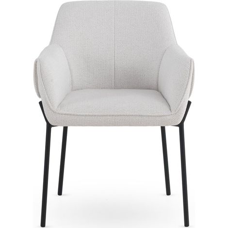 Ensemble de 4 fauteuils recouverts de chenille couleur crème avec pieds en métal noir (1/5)
