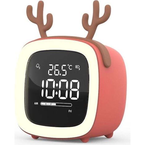 Réveil Numérique LED, Réveil Intelligent pour Enfants, Horloge Électronique LED avec Veilleuse Et Jolies Oreilles, Affichage 12/24 Heures, Température, Mode Nuit, pour Garçons Et Filles