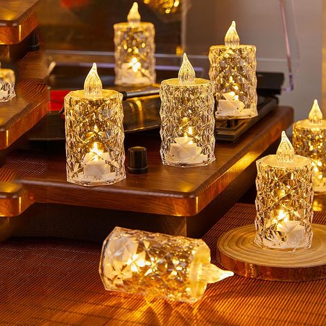 9 bougies LED cristal électroniques sans flamme à piles, effet réaliste et lumineux pour Noël, mariage, Halloween, fête, décoration de table