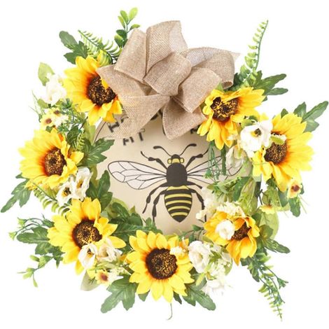 Künstlicher Sonnenblumenkranz, Türdekoration, Bienenblumenkränze, handgefertigte Blumen