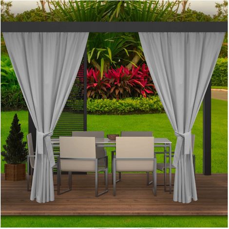 Rideaux d'extérieur pour pergola 2x 155x200cm Gris Rideau pour Pergola Imperméable Rideau Exterieur pour Pare-Soleil pour Balcon