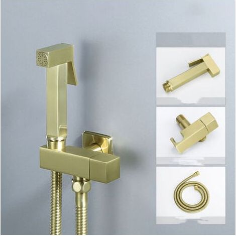 Pulvérisateur de Bidet, Kit Douchette WC en Laiton Pulvérisateur de Bidet à Main Mural Pulvérisateur de Toilette pour Bidet pour l'hygiène Personnelle, le Nettoyage des Toilettes (Brushed gold) (1/5)