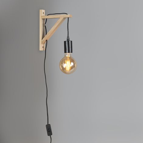 QAZQA Wandleuchte Holz mit Schwarz - Hangman