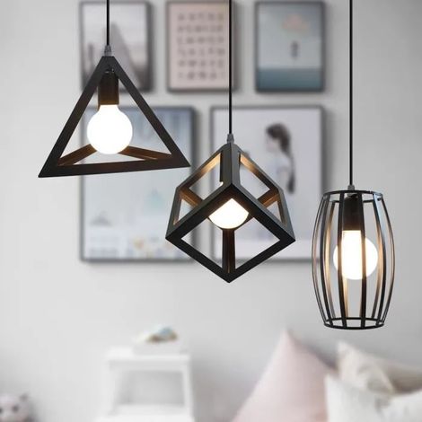 Yowei Lustre Suspension Industrielle en Métal Lampe Luminaire en Géométrique Vintage pour salon cafe Bar (1/4)