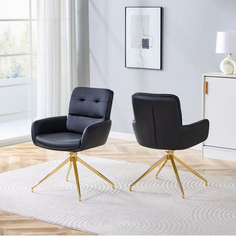 Sillas comedor giratorias 360° PU negro set 2 OKMYHOME (1/5)