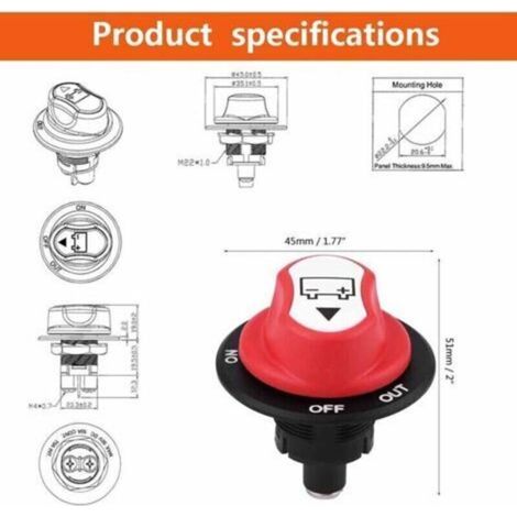 pair Commutateur de batterie de voiture MAX 50V DC 50A CONT 75A INT Mini commutateur de batterie pour voiture, bateau, moto (50A) (1/3)