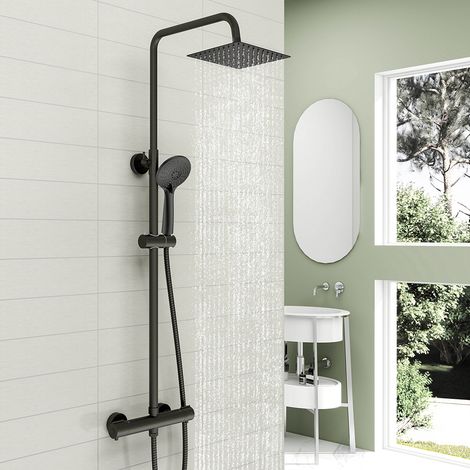 OCEAN ITALY Colonne Doccia Termostatiche, Sistema Doccia con Miscelatore Termostatico Colonna Doccia con Soffione 20x20cm e Doccetta a 3 getti Nero