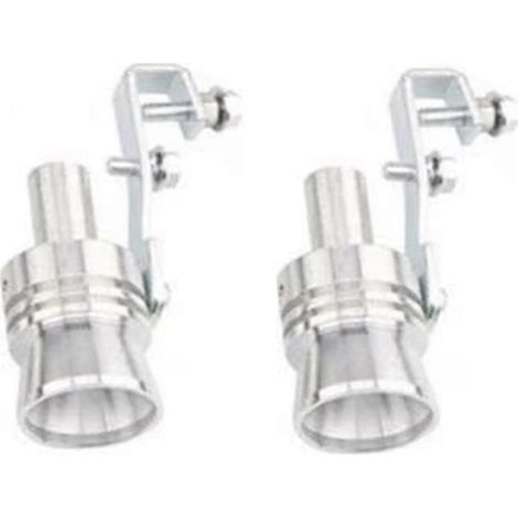 Lot de 2 sifflets d'échappement universels en alliage d'aluminium, effet turbo, pour voiture, moto et camion (couleur argentée). (1/5)