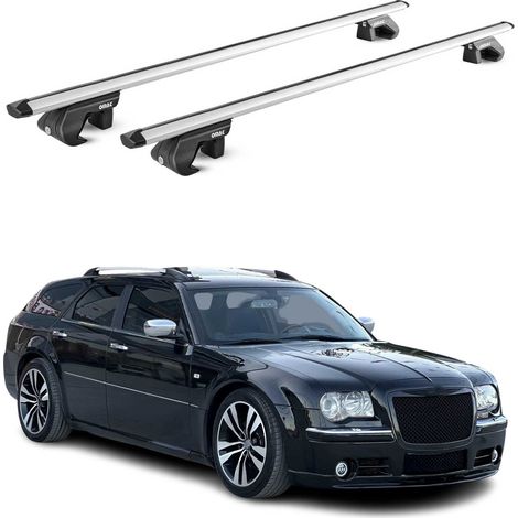 OMAC Dachträger Aluminium TÜV geprüft für Chrysler 300C Touring 2004-2010 – Für Standard Dachreling – T Nut – Max 90 kg – 2 Schlösser Silber (1/5)