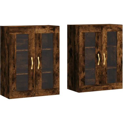 Lote de 2 armarios de pared con puerta de cristal práctica 69,5 x 34 x 90 cm madera contrachapada roble ahumado 020055419 (1/5)