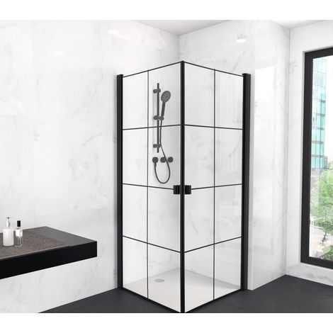 Marwell Glasdusche Clean Line 90 x 90 x 200 - schwarz - Eckdusche - Duschkabine - Dusche - Duschabtrennung - Duschwand - schwarze Dusche (1/4)