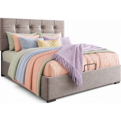 Lit rembourré 90x200 cm avec tête de lit réglable, sommier relevable et grand coffre de rangement, velours gris clair, pour chambre adulte CHICFURN (1/5)