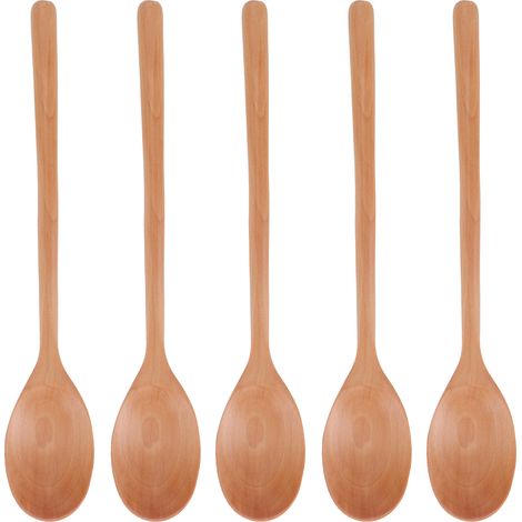 5 cuillères en bois à manche long pour soupe, barbecue, camping, cuisine