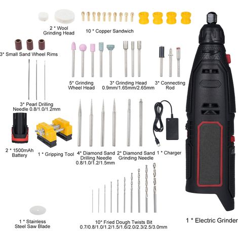 Mini perceuse électrique sans fil, outil rotatif 1-6 vitesses + MAX, accessoires multiples, haute concentricité, dissipation thermique efficace pour perçage de perles, jade, noix, artisanat, prise US,