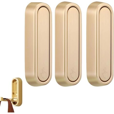 Ensemble de 3 crochets muraux décoratifs télescopiques, pliables et escamotables, pour la décoration intérieure, adaptés aux entrées, chambres, salons et autres surfaces murales - Doré, Dimensions : 7 (1/4)