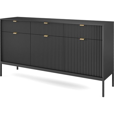 Commode : 2 Tiroirs, 2 Portes, Cachemire, Noir, 104 × 83 × 39 cm, poignées dorées (1/5)
