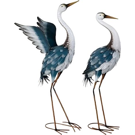 Relaxdays Garden Decoration Heron Figures Set of 2, Bird Scarers for Garden, Pond, Outdoor, Metal Decor, Multicoloured (1/5)