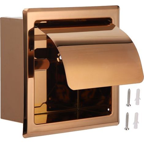 Porte-papier toilette encastré en acier inoxydable, or rose, pour salle de bain d'hôtel.