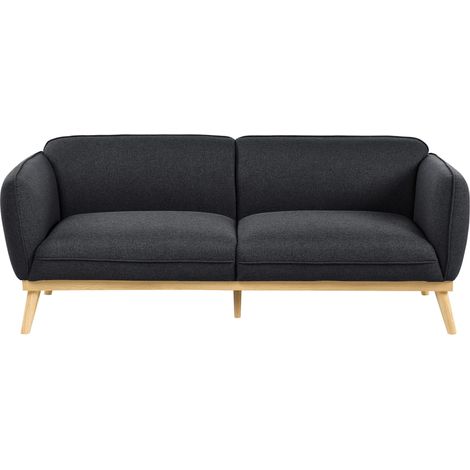 3 Seater Sofa Black Fabric Easy Clean Wooden Tapered Legs Couch for Two Loveseat LJUNG
