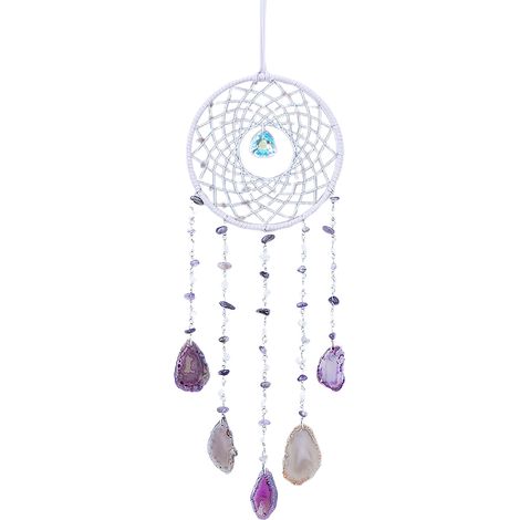 Traumfänger [Windspiel-Design] aus Rosenquarz und Achat, Kollektion aus 10 Amethyst-Kristallsteinen (1/4)
