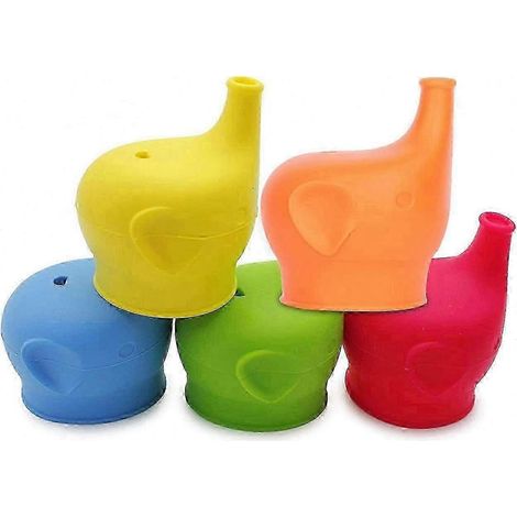 Couvercles en silicone pour gobelets d'apprentissage, lot de 5, anti-fuites, motif éléphant (1/5)