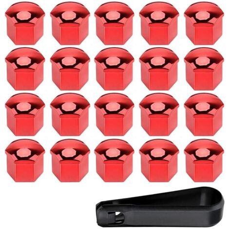 20 Pièces 21mm Capuchon d'écrou de Roue de Voiture Cache-écrous Bouchon d'Écrou de Roue Couvre avec Ensemble Outil de Suppression Rouge (1/5)